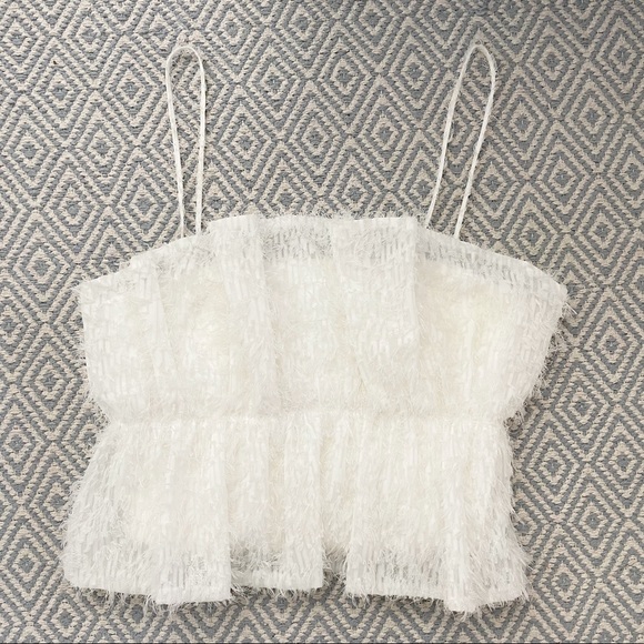 Zara White Crop Top Textured Fringe Top - Picture 10 of 16